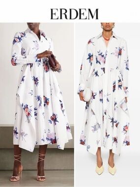 Erdem Floral Cotton Poplin Shirt Dress White Floral UK 8 US 4 NWT $1650